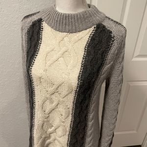 Aqua Cable Knit Cashmere Grey White Fisherman Cozy Comfy Sweater XS